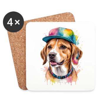 Beagle Snapback Cap Dog Funny Animal Design Print - Coasters (set of 4) - white - Front