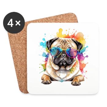 Mops Sonnenbrille Hund Bunt Lustig Design Print - Untersetzer (4er-Set) - Weiß - Vorne