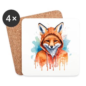 Fuchs Hoodie Bunt Lustig Tier Design Print - Untersetzer (4er-Set) - Weiß - Vorne