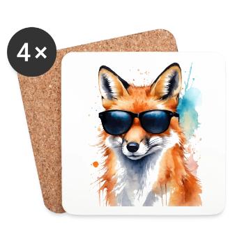 Fox Sunglasses Colorful Animal Design Print - Coasters (set of 4) - white - Front