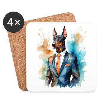 Dobermann Anzug Hund Bunt Lustig Tier Design Print - Untersetzer (4er-Set) - Weiß - Vorne