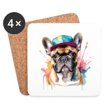 Casquette Bouledogue Français Snapback Frenchie Dog - Dessous de verre (lot de 4) - blanc - Devant
