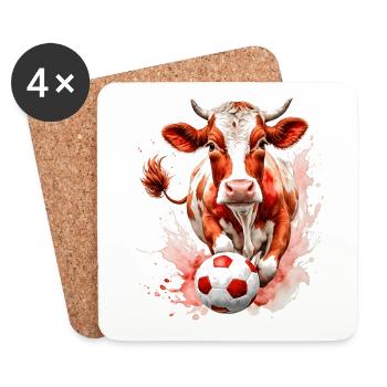 Cow Football Colorful Switzerland Animal Design Print - Coasters (set of 4) - white - Front
