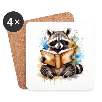 Livre de lecture de raton laveur Imprimé de conception d’animaux colorés - Dessous de verre (lot de 4) - blanc - Devant