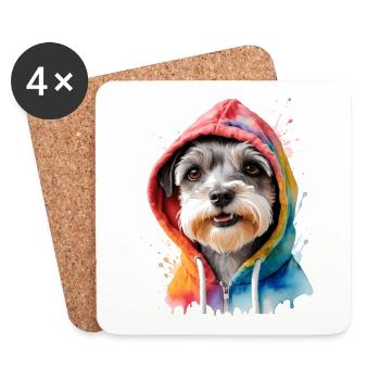 Zwergschnauzer Hoodie Hund Lustig Tier Print - Untersetzer (4er-Set) - Weiß - Vorne