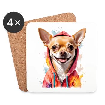 Chihuahua Hoodie Hund Bunt Lustig Tier Print - Untersetzer (4er-Set) - Weiß - Vorne