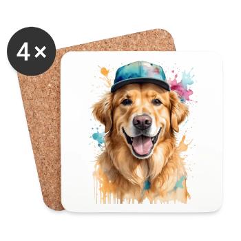 Golden Retriever Snapback Cap Dog Design Print - Dessous de verre (lot de 4) - blanc - Devant