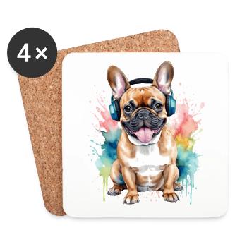 Casque Bouledogue Français Frenchie Dog - Dessous de verre (lot de 4) - blanc - Devant
