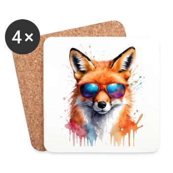 Fox Sunglasses Colorful Animal Design Print - Coasters (set of 4) - white - Front