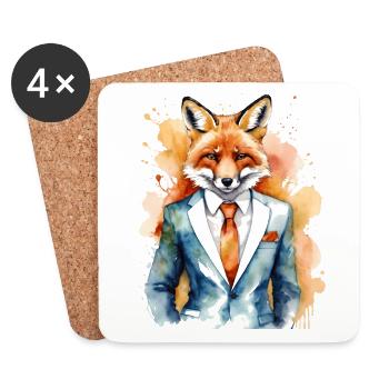 Fox Suit Colorful Animal Design Print - Coasters (set of 4) - white - Front