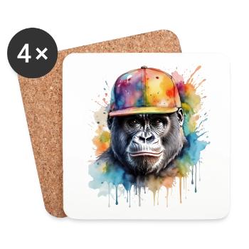Gorilla Snapback Cap Monkey Cool Animal Design Print - Coasters (set of 4) - white - Front