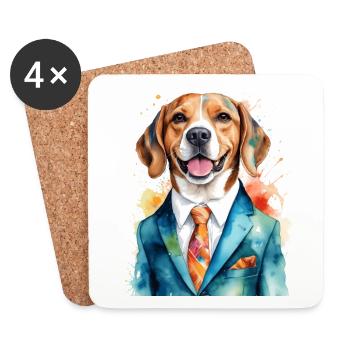 Beagle Suit Dog Colorful Funny Animal Design Print - Coasters (set of 4) - white - Front