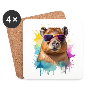 Lunettes de soleil Capybara Capy Colorful Animal Design Print - Dessous de verre (lot de 4) - blanc - Devant