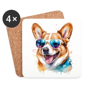Corgi Lunettes De Soleil Chien Coloré Drôle Design Imprimer - Dessous de verre (lot de 4) - blanc - Devant