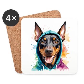 Dobermann Hoodie Hund Bunt Lustig Tier Print - Untersetzer (4er-Set) - Weiß - Vorne