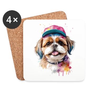 Shih Tzu Snapback Cap Hund Lustig Tier Print - Untersetzer (4er-Set) - Weiß - Vorne