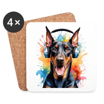 Dobermann Kopfhörer Hund Lustig Tier Design Print - Untersetzer (4er-Set) - Weiß - Vorne