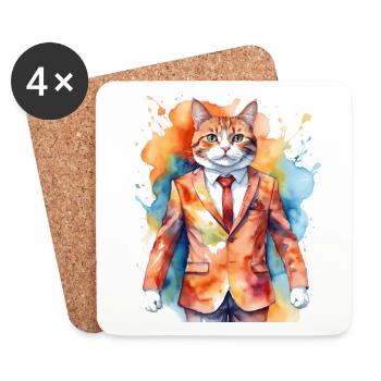 Katze Anzug Bunt Lustig Lustig Tier Design Print - Untersetzer (4er-Set) - Weiß - Vorne