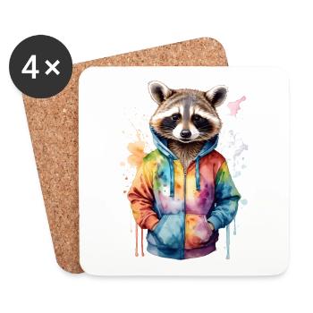 Waschbär Hoodie Bunt Lustig Tier Design Print - Untersetzer (4er-Set) - Weiß - Vorne