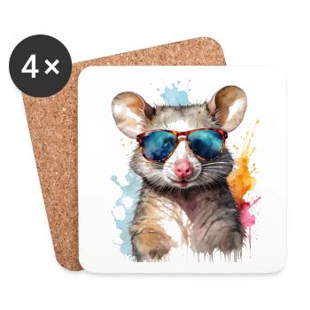 Opossum Sonnenbrille Bunt Tier Design Print - Untersetzer (4er-Set) - Weiß - Vorne