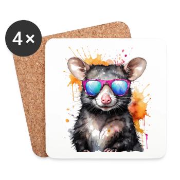 Opossum Sunglasses Colorful Animal Design Print - Coasters (set of 4) - white - Front