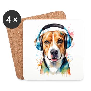 Beagle Kopfhörer Hund Lustig Tier Design Print - Untersetzer (4er-Set) - Weiß - Vorne