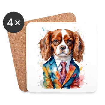 Cavalier King Charles Spaniel Suit Dog Print - Coasters (set of 4) - white - Front