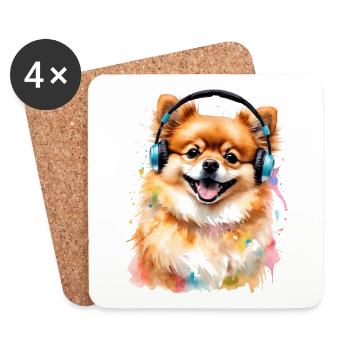 Casque de Poméranie Chien Imprimé - Dessous de verre (lot de 4) - blanc - Devant