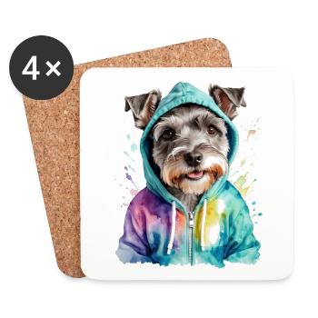 Zwergschnauzer Hoodie Hund Lustig Tier Print - Untersetzer (4er-Set) - Weiß - Vorne