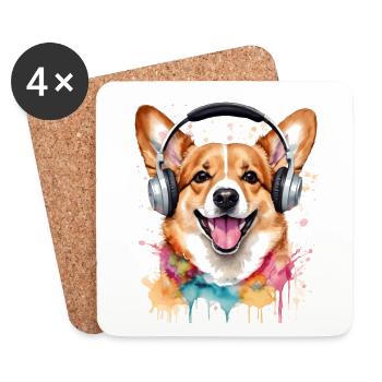 Corgi Casque Chien Coloré Drôle Animal Design Imprimer - Dessous de verre (lot de 4) - blanc - Devant