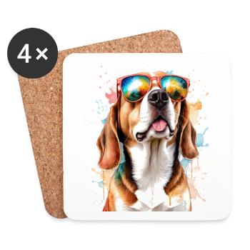Beagle Sunglasses Dog Funny Animal Design Print - Coasters (set of 4) - white - Front