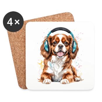 Cavalier King Charles Spaniel Casque Imprimé Chien - Dessous de verre (lot de 4) - blanc - Devant