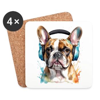 Casque Bouledogue Français Frenchie Dog - Dessous de verre (lot de 4) - blanc - Devant