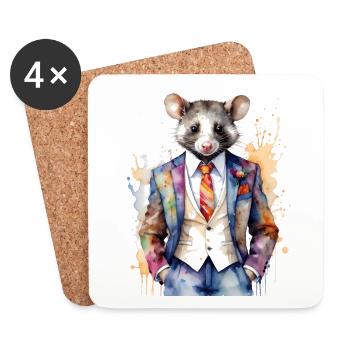 Costume Opossum Imprimé Animal Design Coloré - Dessous de verre (lot de 4) - blanc - Devant