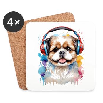 Shih Tzu Kopfhörer Hund Lustig Tier Design Print - Untersetzer (4er-Set) - Weiß - Vorne