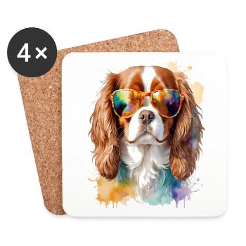 Cavalier King Charles Spaniel Sunglasses Dog - Coasters (set of 4) - white - Front
