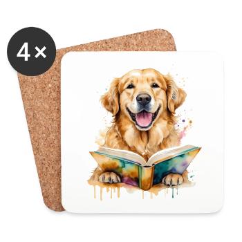 Golden Retriever Chien De Lecture Drôle Design Imprimer - Dessous de verre (lot de 4) - blanc - Devant