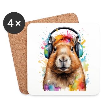 Capybara Casque Capy Imprimé Animal Coloré Design - Dessous de verre (lot de 4) - blanc - Devant