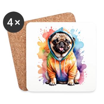 Mops Hoodie Hund Bunt Lustig Tier Design Print - Untersetzer (4er-Set) - Weiß - Vorne