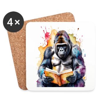 Gorilla Lesen Buch Affe Bunt Tier Design Print - Untersetzer (4er-Set) - Weiß - Vorne