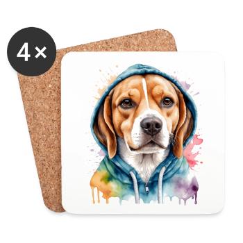 Beagle Hoodie Dog Colorful Funny Animal Design Print - Coasters (set of 4) - white - Front