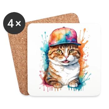 Casquette Snapback Coloré Imprimé Motif D’animal Drôle - Dessous de verre (lot de 4) - blanc - Devant