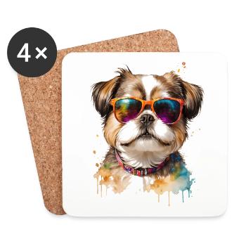 Shih Tzu Sonnenbrille Hund Lustig Tier Print - Untersetzer (4er-Set) - Weiß - Vorne