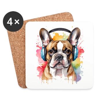 Casque Bouledogue Français Frenchie Dog - Dessous de verre (lot de 4) - blanc - Devant