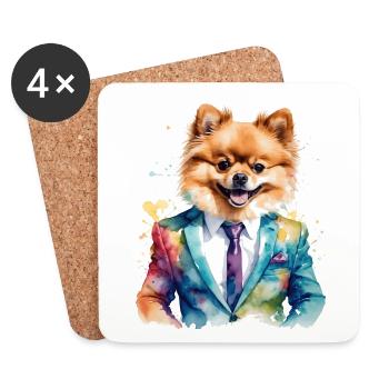 Costume de Poméranie de Poméranie Chien Imprimé coloré - Dessous de verre (lot de 4) - blanc - Devant