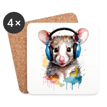 Opossum Kopfhörer Bunt Tier Design Print - Untersetzer (4er-Set) - Weiß - Vorne