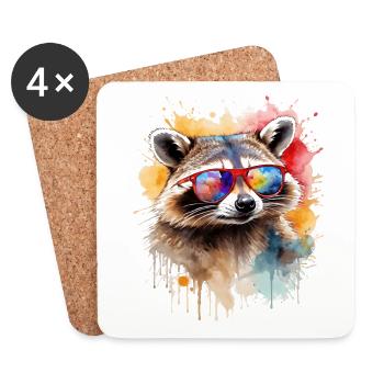 Raccoon Sunglasses Colorful Animal Design Print - Coasters (set of 4) - white - Front