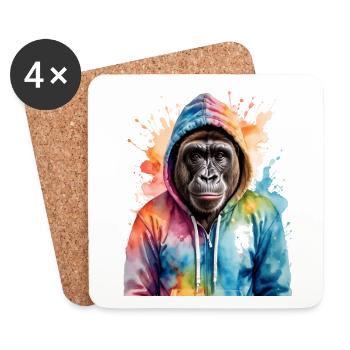 Gorilla Hoodie Affe Bunt Tier Design Print - Untersetzer (4er-Set) - Weiß - Vorne