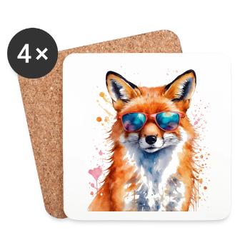 Fox Sunglasses Colorful Animal Design Print - Coasters (set of 4) - white - Front