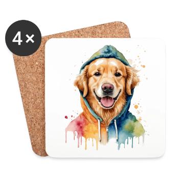 Golden Retriever Hoodie Dog Funny Design Print - Coasters (set of 4) - white - Front
